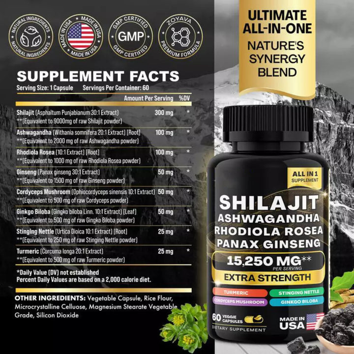 2 PACK Sea Moss & Shilajit: Sea Moss 7000 mg, Shilajit 9000 mg, Ashwagandha 2000 mg, jengibre y Rhodiola Rosea 1000 mg