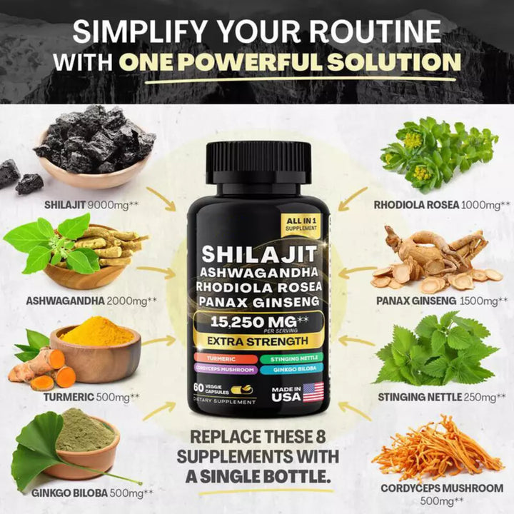 2 PACK Sea Moss & Shilajit: Sea Moss 7000 mg, Shilajit 9000 mg, Ashwagandha 2000 mg, jengibre y Rhodiola Rosea 1000 mg