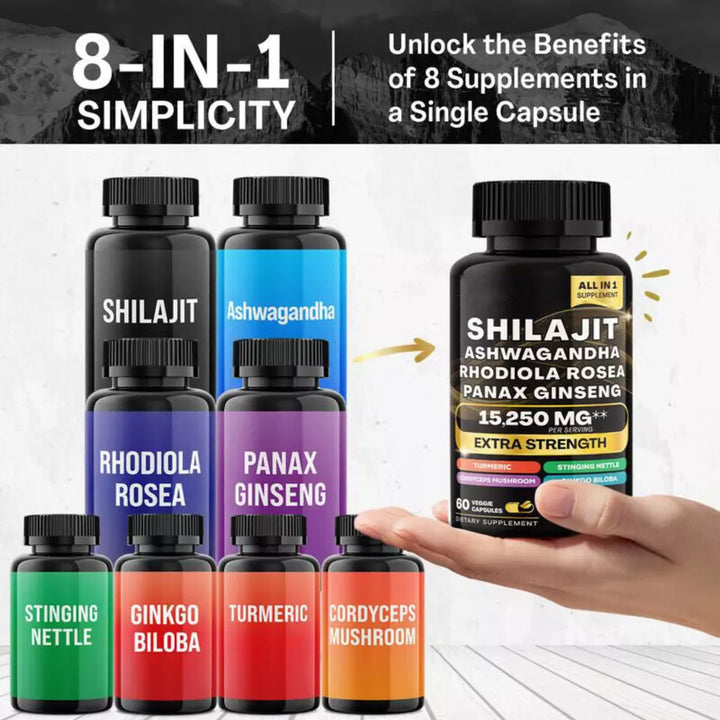 2 PACK Sea Moss & Shilajit: Sea Moss 7000 mg, Shilajit 9000 mg, Ashwagandha 2000 mg, jengibre y Rhodiola Rosea 1000 mg