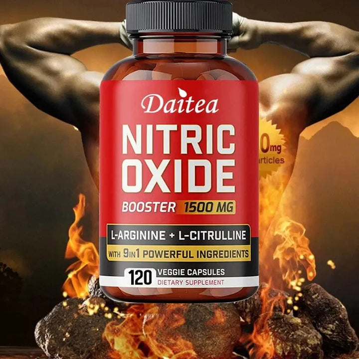 Suplemento de óxido nítrico - Extra fuerte - L arginina y citrulina 1500 mg, desarrollo muscular magro premium, fuerza y energía