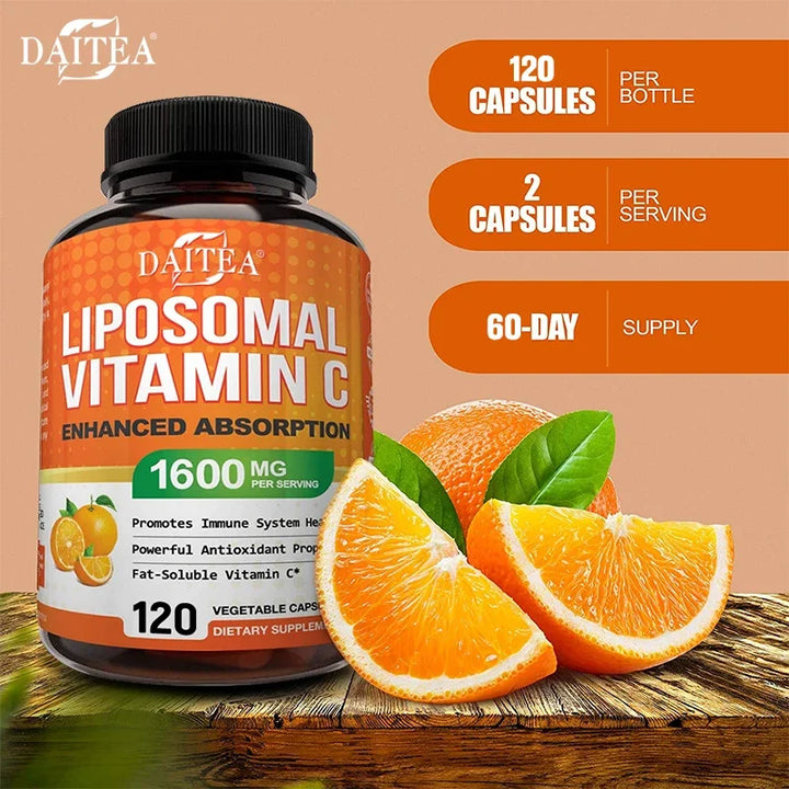 Vitamina C Liposomal (ácido ascórbico)- 1600 mg Lecitina Formación de colágeno - Antioxidante, energético