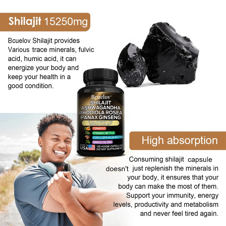 Shilajit Complex Capsulas - resina de Shilajit natural, ácido fúlvico probado en laboratorio