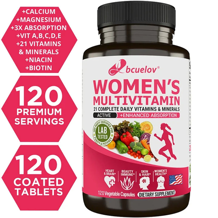 Suplemento multivitamínico multimineral para mujeres: promueve la salud de las articulaciones, los huesos, la piel, el cabello, las uñas