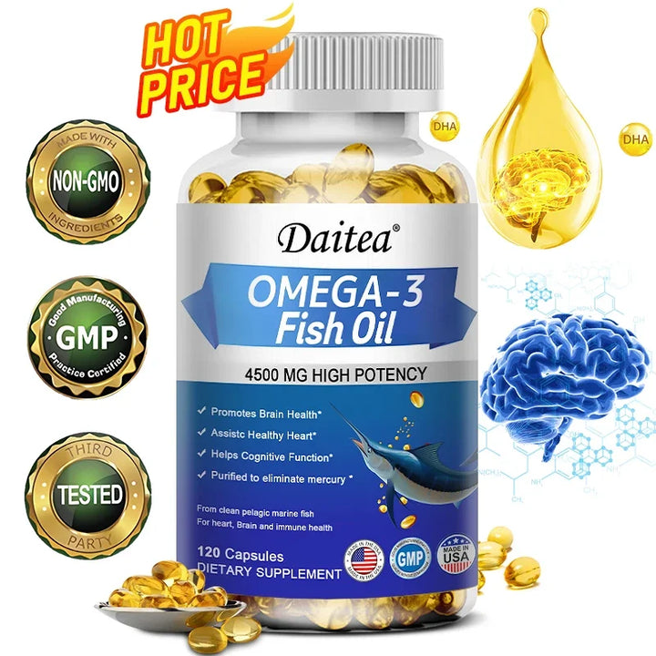 Aceite de pescado Omega 3 EPA y DHA 4500 mg - Ácidos grasos que apoyan el sistema inmunológico  el corazón y Cerebro