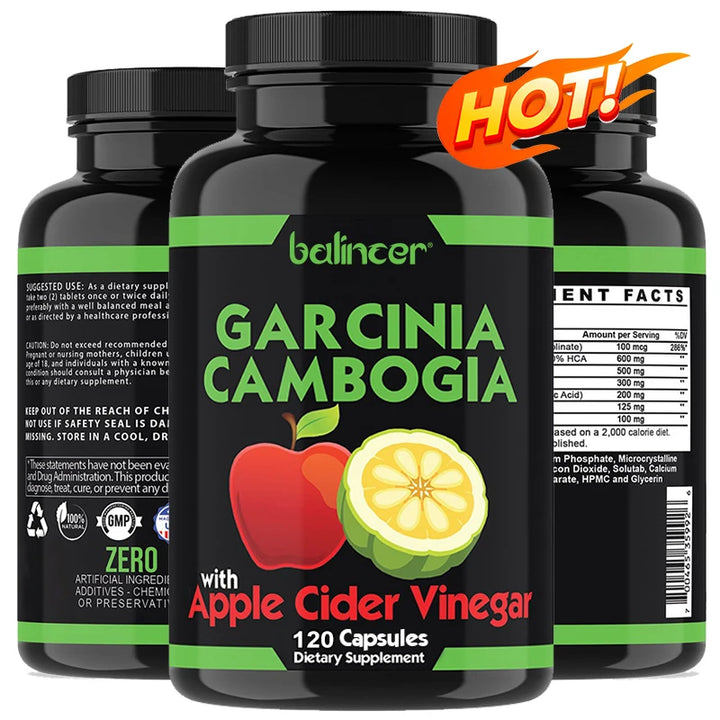 Garcinia Cambogia + Vinagre de sidra de manzana Suplemento para bajar de peso - Bloqueador de carbohidratos