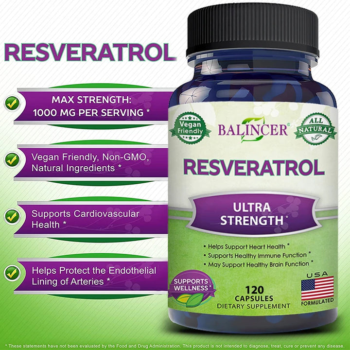 Resveratrol Complex apoya la salud cardiovascular, protege las arterias, estimula el sistema inmunológico y promueve una piel suave