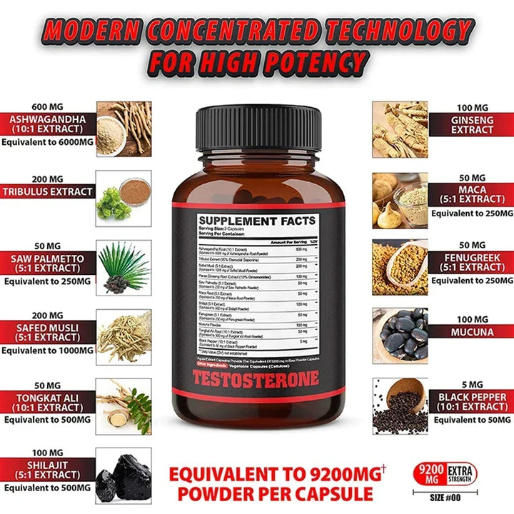 Extracto de ginseng Cápsulas vegetarianas energéticas para hombres - Suplemento de resistencia y fatiga