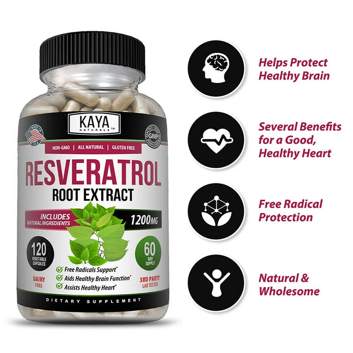 Resveratrol Kaya - Suplemento antioxidante para apoyar la salud circulatoria y el bienestar general - Sin OGM