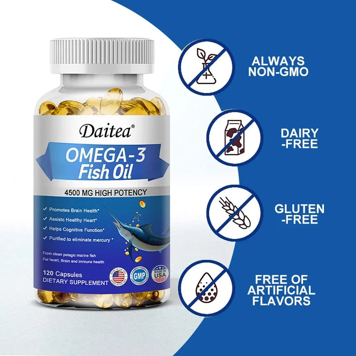 Aceite de pescado Omega 3 EPA y DHA 4500 mg - Ácidos grasos que apoyan el sistema inmunológico  el corazón y Cerebro