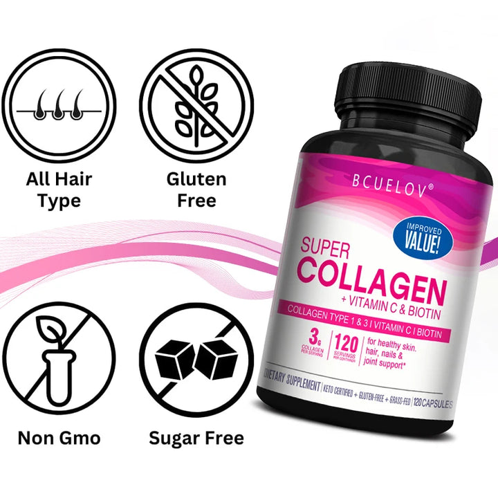 Super Colageno+ Biotin , sin gluten, salud del cabello, la piel y las uñas