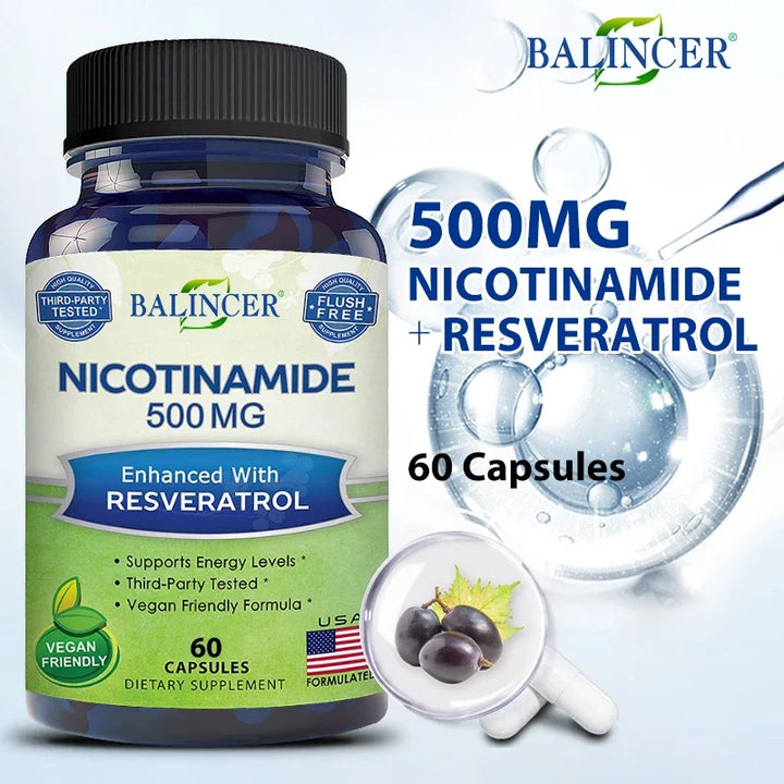 Nicotinamide 500mg + Resveratrol 100mg  Regenerador Celular Ribósido de nicotinamida