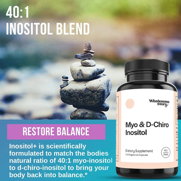 Inositol & D-Chiro Inositol Blend  Proporción 40:1 más beneficiosa | Equilibrio hormonal femenino y apoyo a la función ovárica saludable