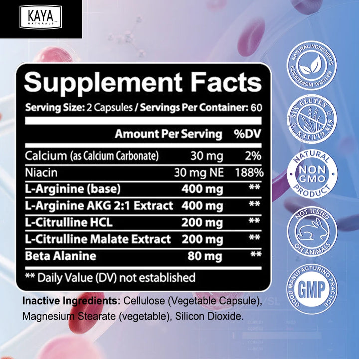 L-ARGININE COMPLEX- Refuerzo de testosterona: favorece la resistencia, los niveles de energía, la masa muscular