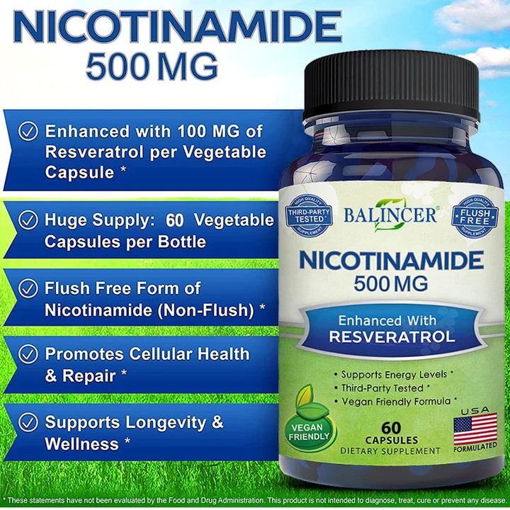 Nicotinamide 500mg + Resveratrol 100mg  Regenerador Celular Ribósido de nicotinamida