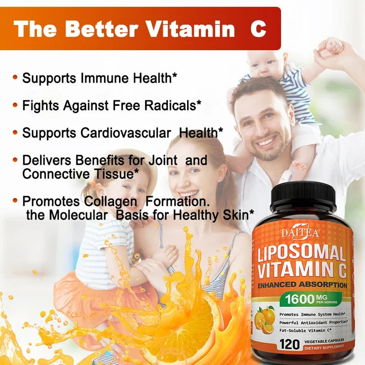 Vitamina C Liposomal (ácido ascórbico)- 1600 mg Lecitina Formación de colágeno - Antioxidante, energético