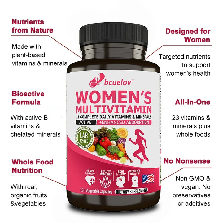 Suplemento multivitamínico multimineral para mujeres: promueve la salud de las articulaciones, los huesos, la piel, el cabello, las uñas